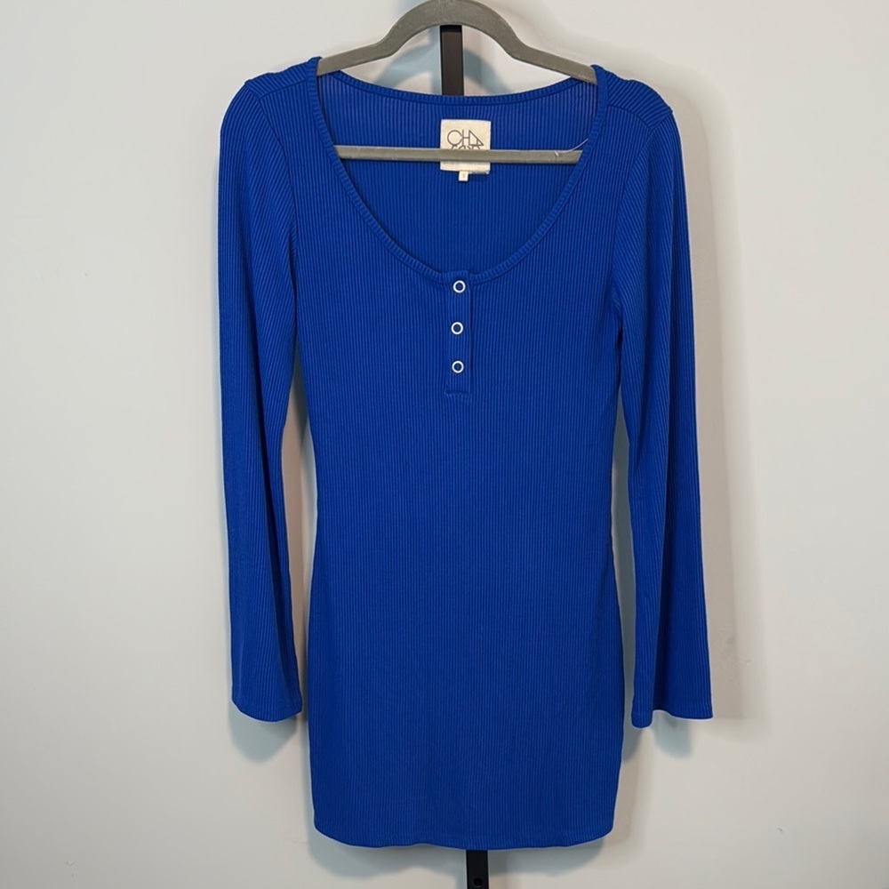 Chaser Royal Blue Ribbed Button-Front Dress Size S Small New NWOT
